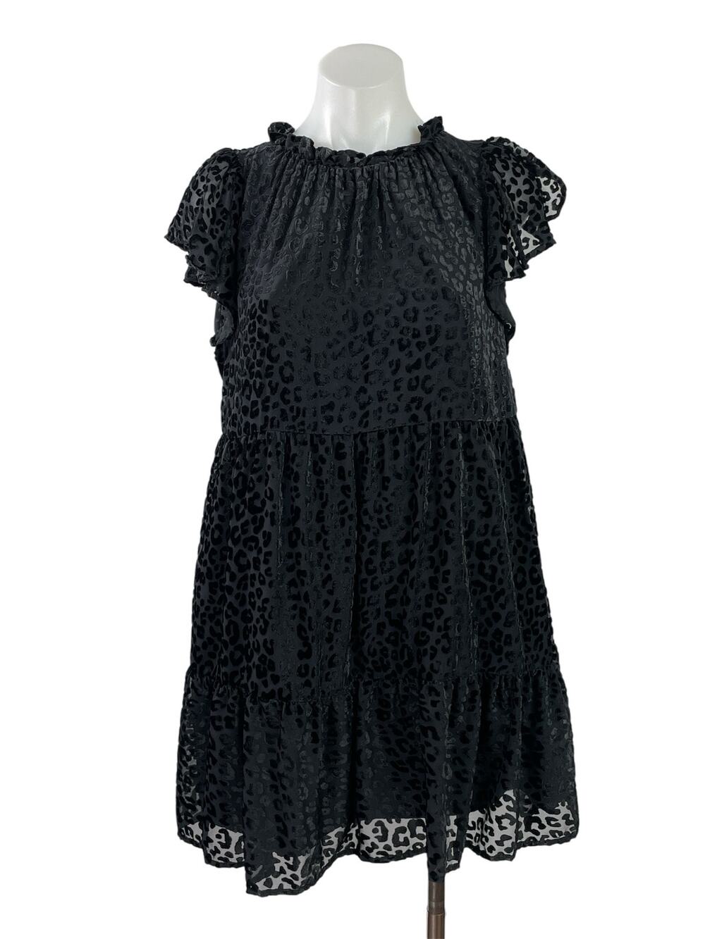 Ann Taylor LOFT Velvet Burnout Leopard Ruffle Tiered A Line Mini Dress Size XS